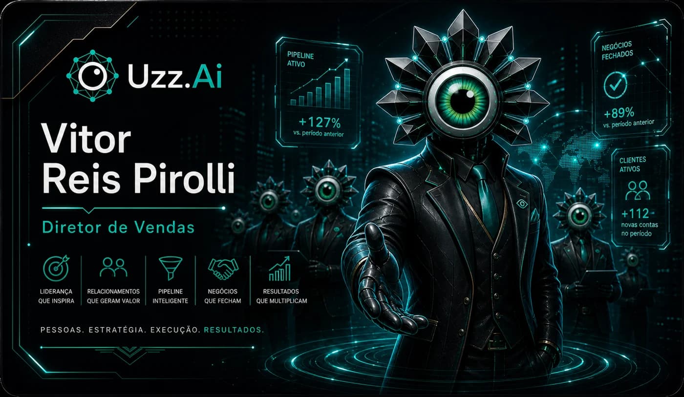 Business card of Vitor Reis Pirolli — Sales Director, Uzz.Ai (front)