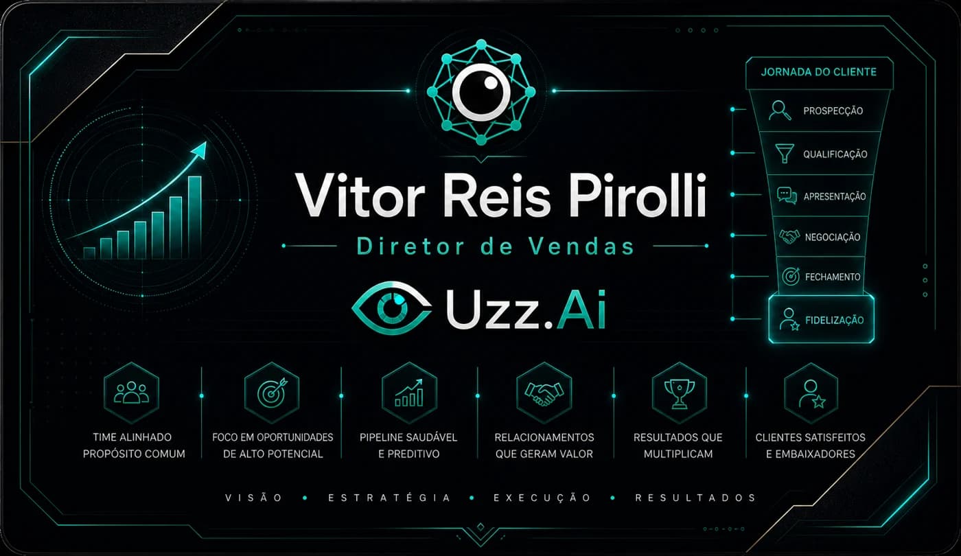 Back of Vitor Reis Pirolli's card — customer journey: prospecting, qualification, presentation, negotiation, closing and retention