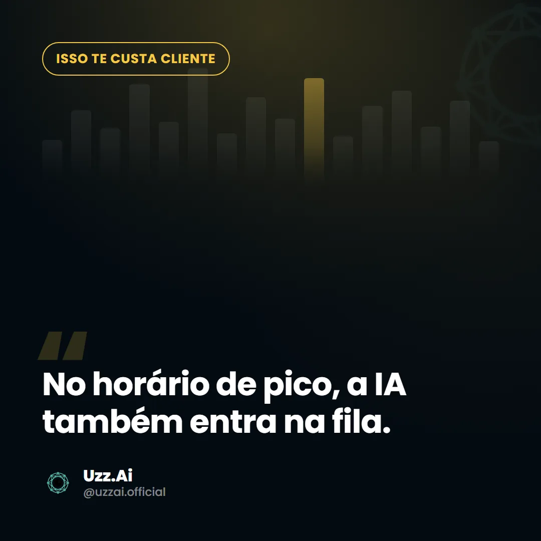 Painel editorial com a frase-chave do tema: No horário de pico, a IA também entra na fila