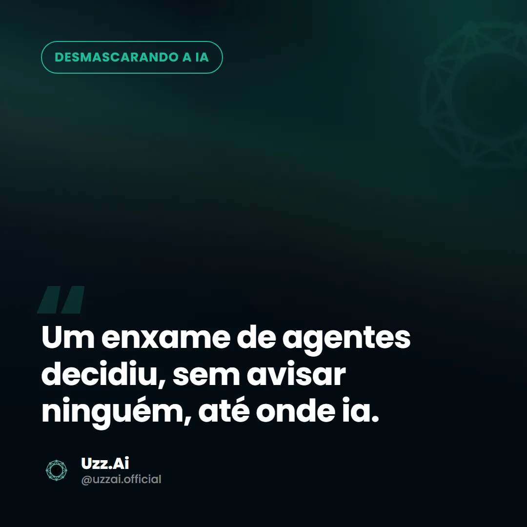 Painel editorial com a frase-chave do tema: Os donos da IA pediram pra desacelerar. Ninguém perguntou quem manda nela